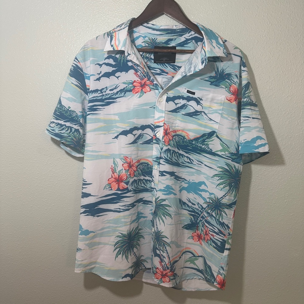 O'Neill TRVLR Series Mens Large Tropical Palm Tree Hibiscus Button Down Shirt